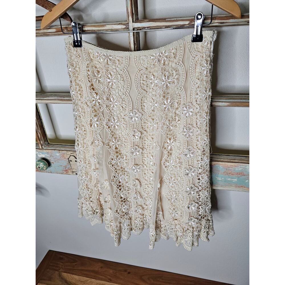 Antonio Melani Women's Ivory Lined A-line Lace Skirt Size 4 - Picture 9 of 10